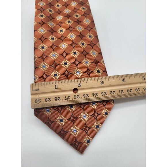 JOS A BANK Men's Geometric Print Rust Orange Blue Neck Tie 100% Silk NWT - Picture 2 of 6